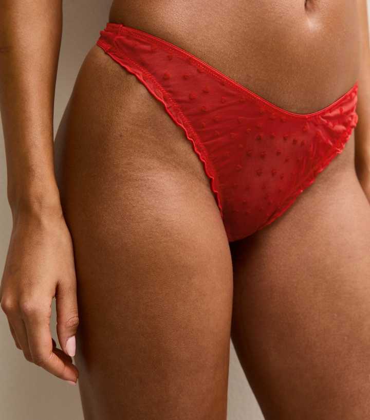 Bright Red Heart Flock Thong