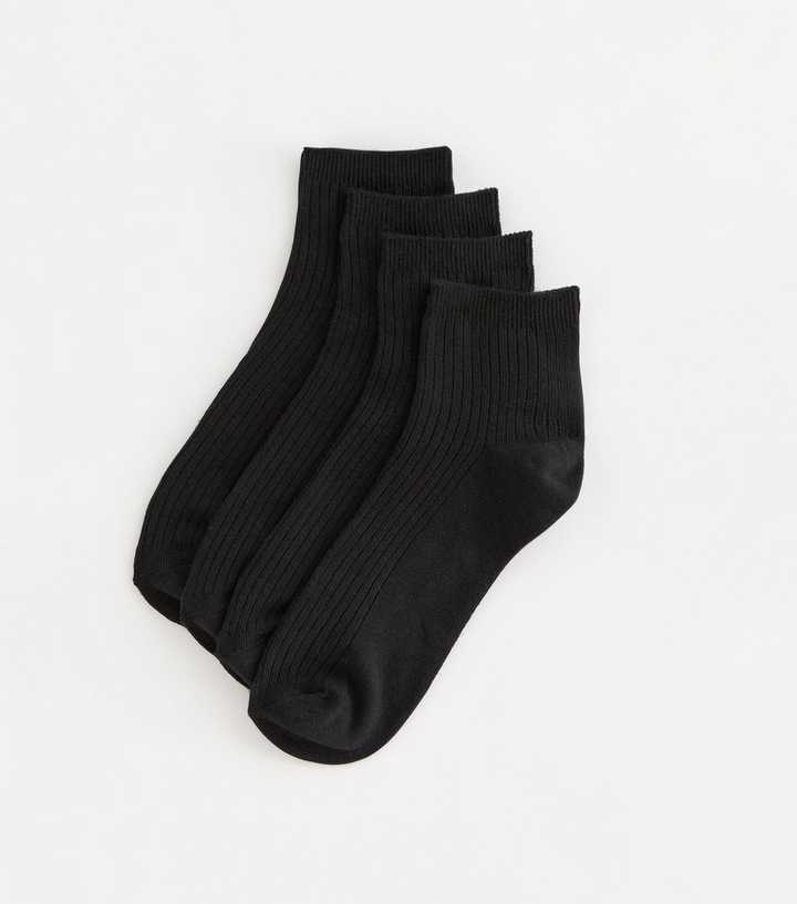 Black Pack of 4 Ribbed Trainer Socks