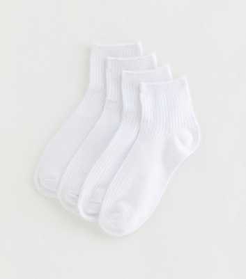 White Pack of 4 Ribbed Trainer Socks