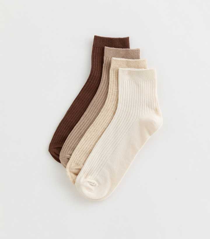 Brown Pack of 4 Ribbed Trainer Socks