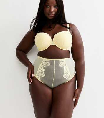 Curves Light Yellow Floral Lace High Waist Thong