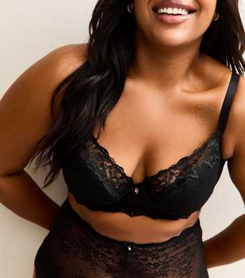 Curves Black Demi Padded Lace Scalloped Bra