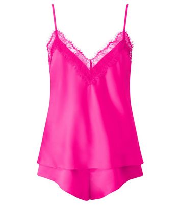 Ann Summers Bright Pink Lace Trimmed Cami and Shorts Set New Look