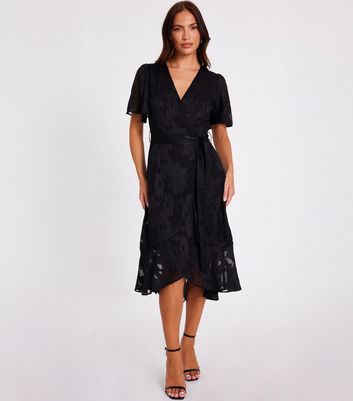 QUIZ Black Lace Frill Midi Dress New Look