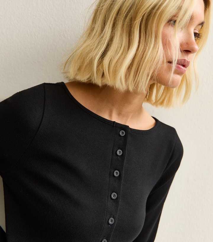 Black Long Sleeve Henley Top