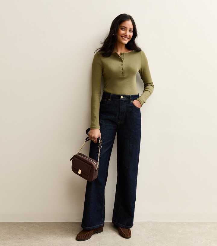 Khaki Long Sleeve Henley Top