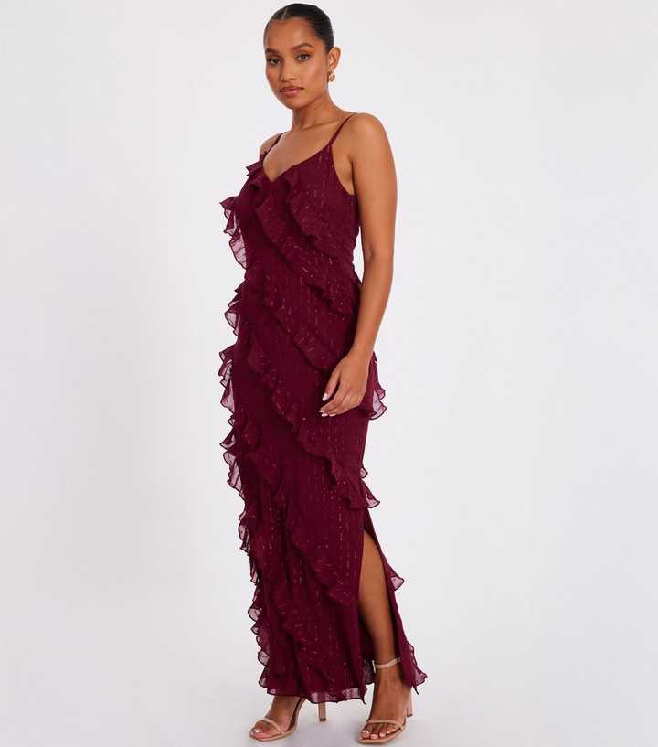 white christmas dresses Red Cutout Frilly Maxi Dress
