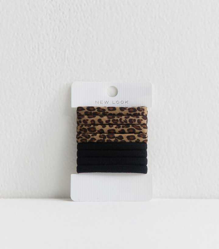 Pack of 8 Brown Leopard Print Towelling Hair Ties