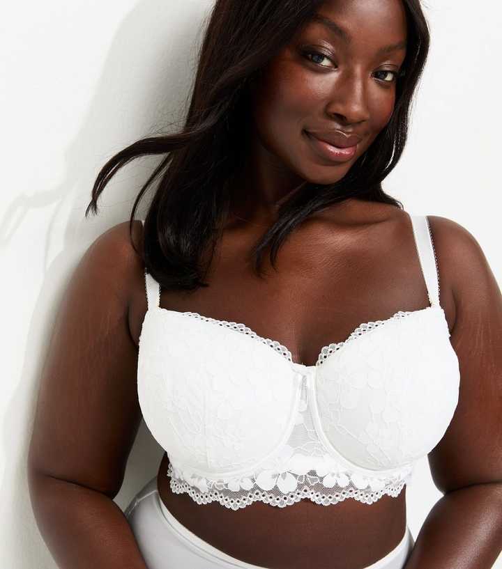 Curves White Daisy Lace Longline Balconette Bra