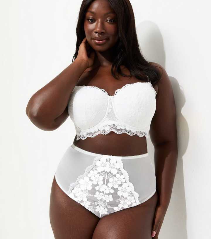 Curves White Daisy Lace Brazilian Briefs
