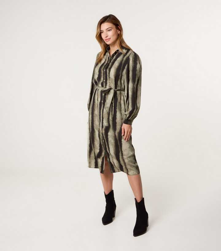 Blue Vanilla Khaki Shirt Midi Dress