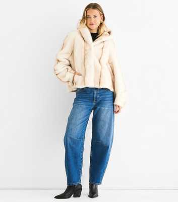Gini London Cream Ombre Hooded Faux Fur Jacket