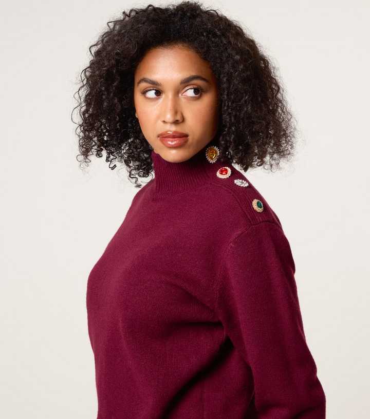 Blue Vanilla Dark Burgundy Jewel Embellished Jumper