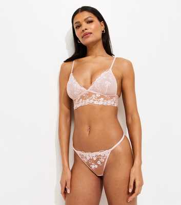 Light Pink Embroidered Ruched Thong