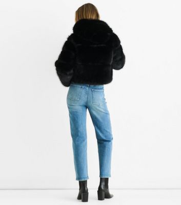 Gini London Black Faux Fur Hooded Jacket New Look