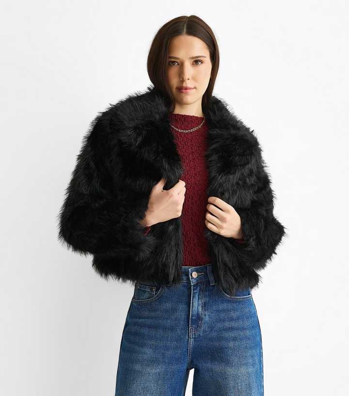Surprising Black Faux Fur Cropped Jacket Photos
