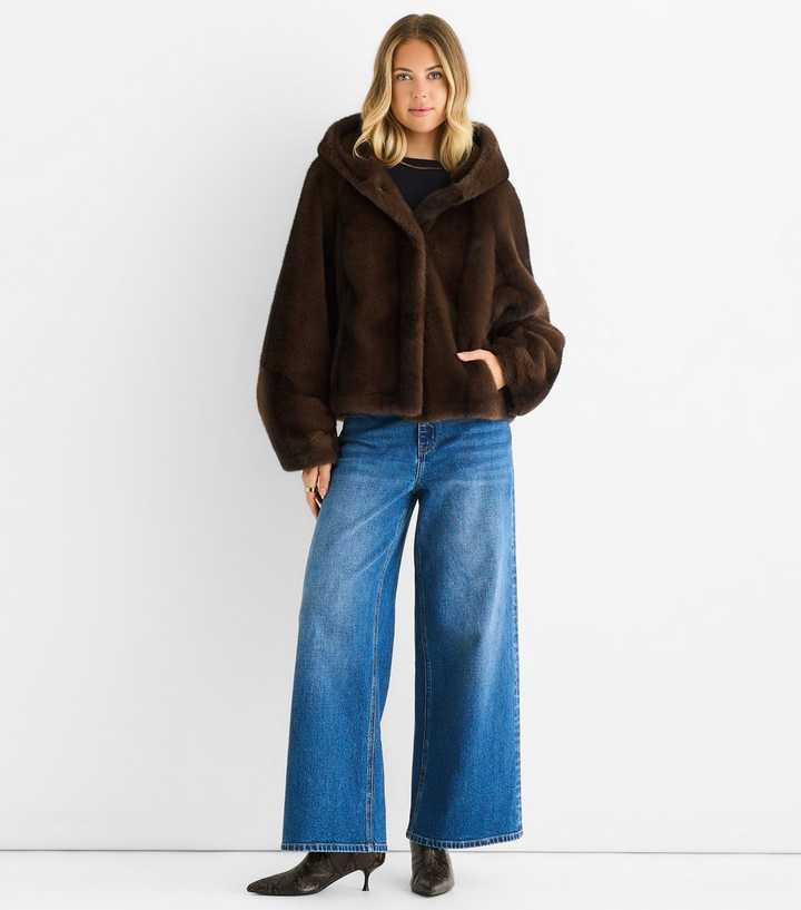 Gini London Mid Brown Faux Fur Hooded Jacket