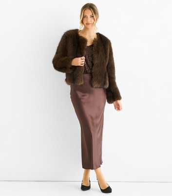 Gini London Brown Faux Fur Cropped Jacket