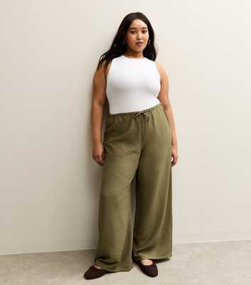 Curves Khaki Wide Leg Beach Trousers