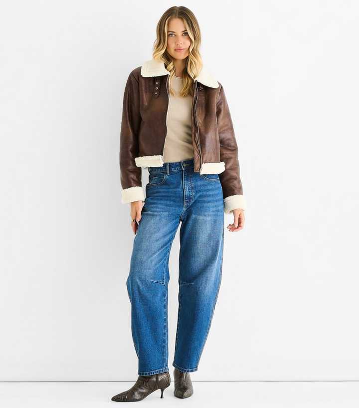 Gini London Brown Faux Leather Shearling Jacket