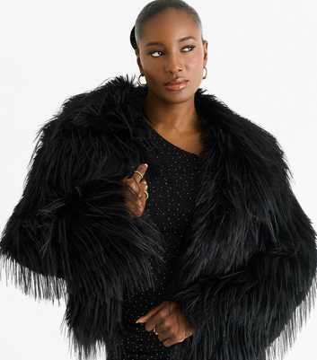 Gini London Black Fringed Faux Fur Jacket