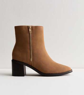 Tan Faux Leather Double Side Zip Ankle Boots
