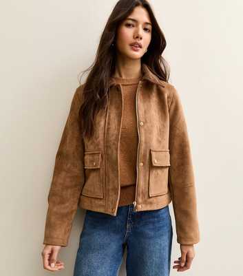 Tan Faux Suede Patch Pocket  Jacket