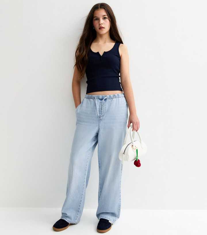 Girls Light Blue Elasticated Waist Denim Jeans