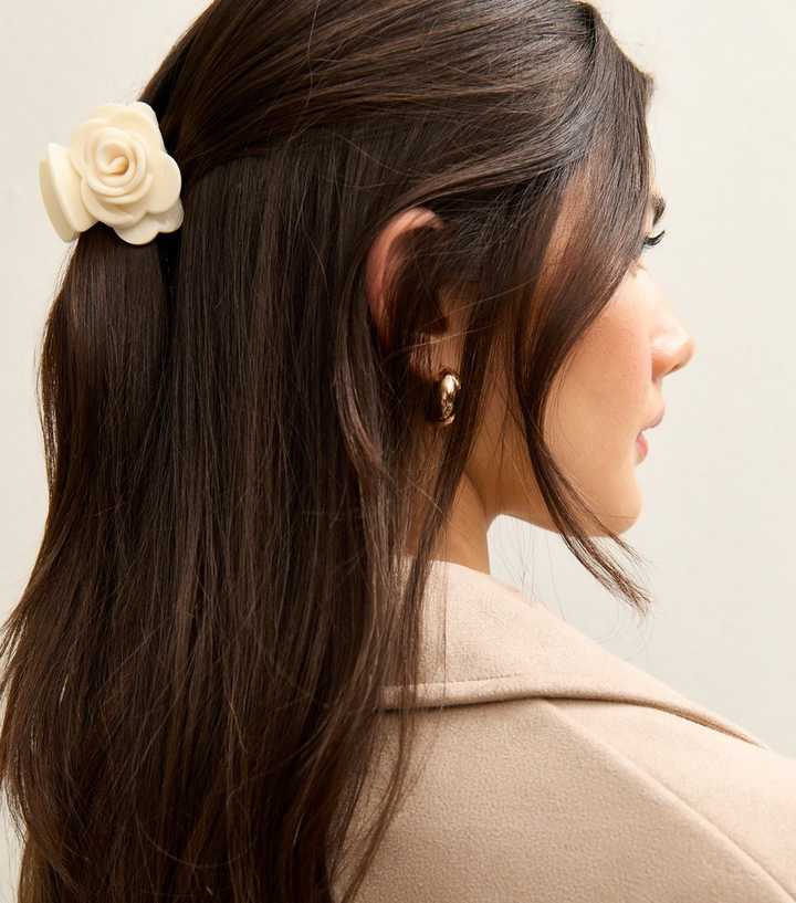 Cream Rose Flower Claw Clip