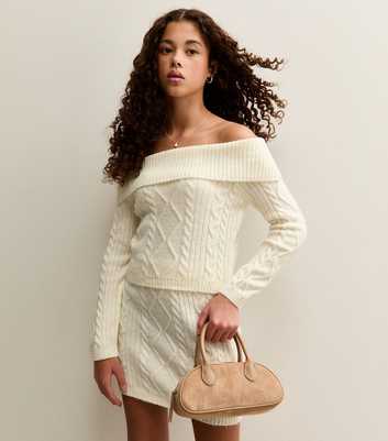 Girls Cream Cable Knit Off Shoulder Jumper