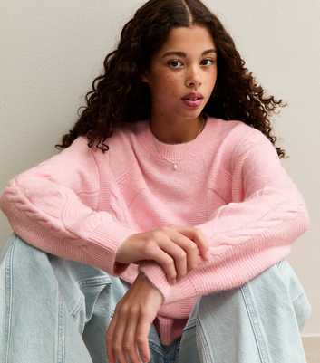Girls Light Pink Chunky Cable Knit Jumper