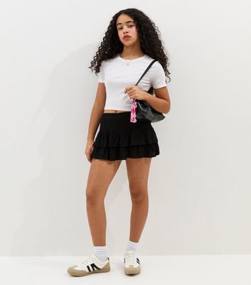 Girls Black Crinkle Texture Rara Skort