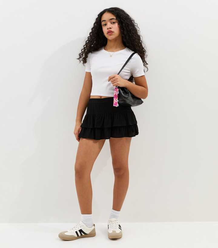 Girls Black Crinkle Texture Rara Skort