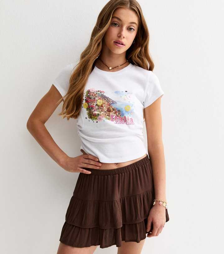 Girls Brown Crinkle Texture Rara Skort