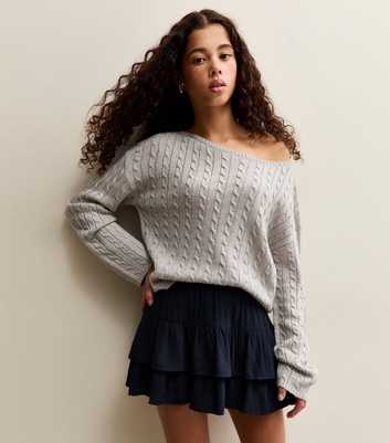 Girls Navy Crinkle Texture Rara Skort