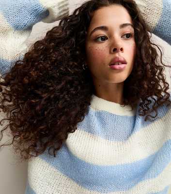 Girls Light Blue Stripe Open Knit Jumper
