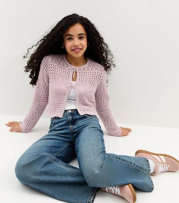 Girls Lilac Crochet Cardigan
