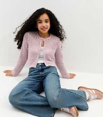 Girls  Lilac Crochet Cardigan