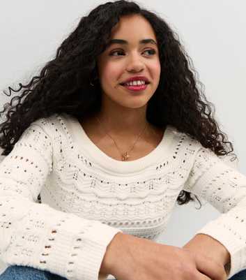 Girls Cream Crochet Bardot Neck Jumper
