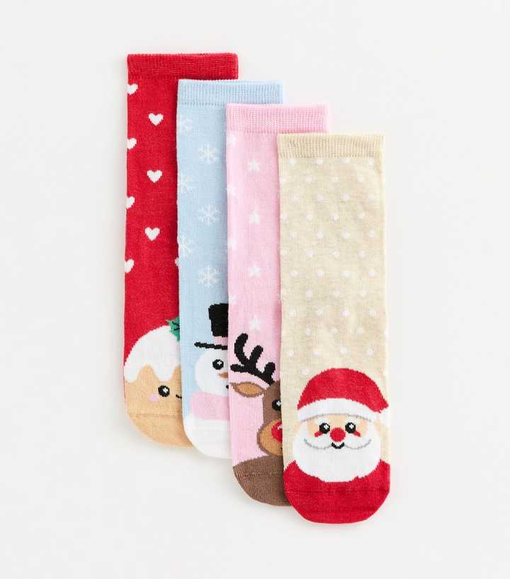 Pack of 4 Multicolour Christmas Face Ankle Socks