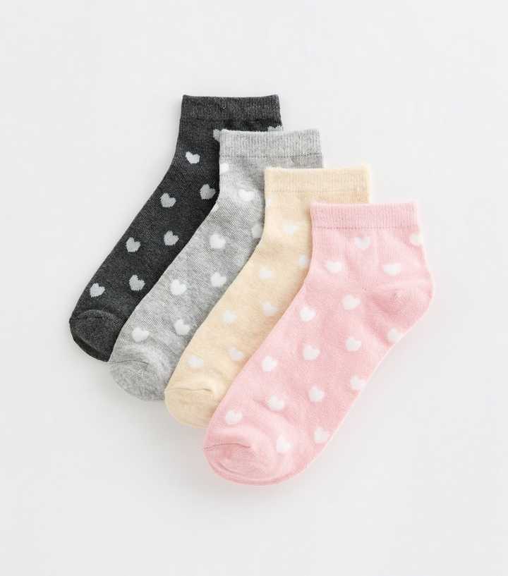 Multicolour Pack of 4 Heart Patterned Trainer Socks