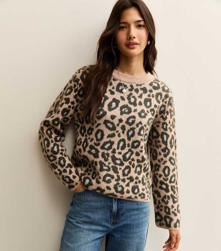 Pink Leopard Crew Neck Jumper