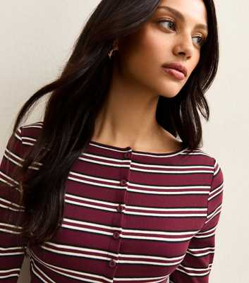 Red Striped Crew Neck Cardigan