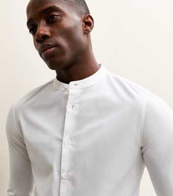 White Muscle Fit Cotton Poplin Grandad Shirt