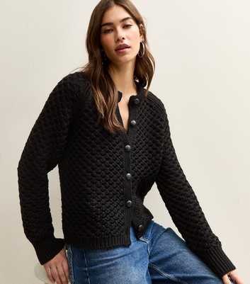 Black Chunky Crew Neck Cardigan