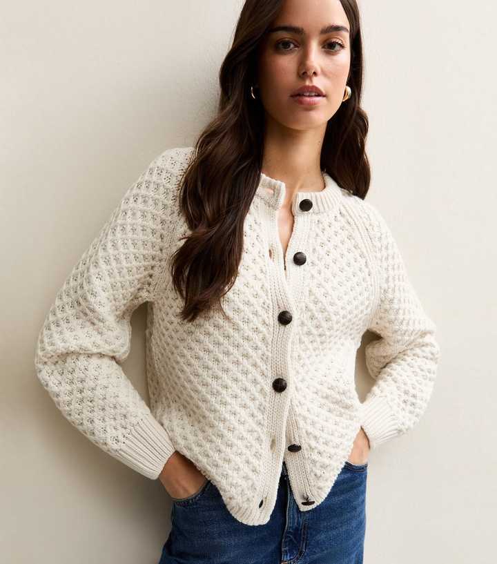 Cream Chunky Crew Neck Cardigan