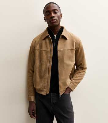 Camel Faux Suede Collared Jacket