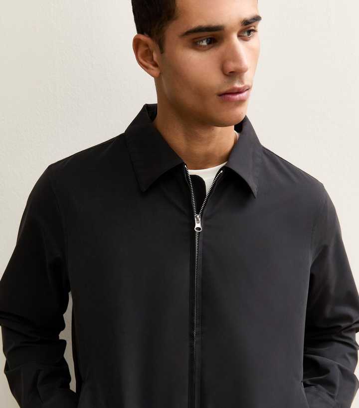 Black Regular Zip Up Collared Jacket