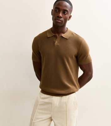 Camel Regular Short Sleeve Textured  Polo Top