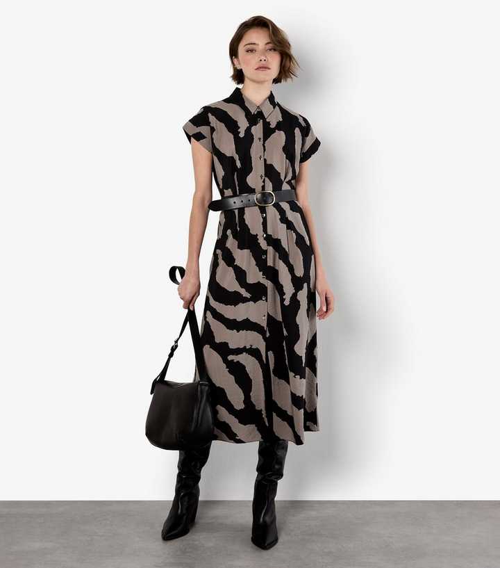 Apricot Stone Painterly Zebra Print Shirt Dress